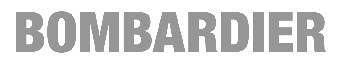 Bombardier company name in bold white uppercase letters on a transparent background.