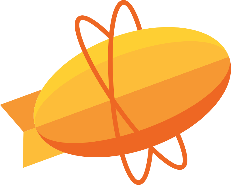 Zeplin logo with a yellow and orange stylized blimp with orbiting rings around it.